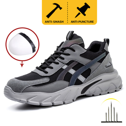 Tulldent men's safety shoes with steel toe, anti smashing, anti piercing, breathable and comfortable safety boots